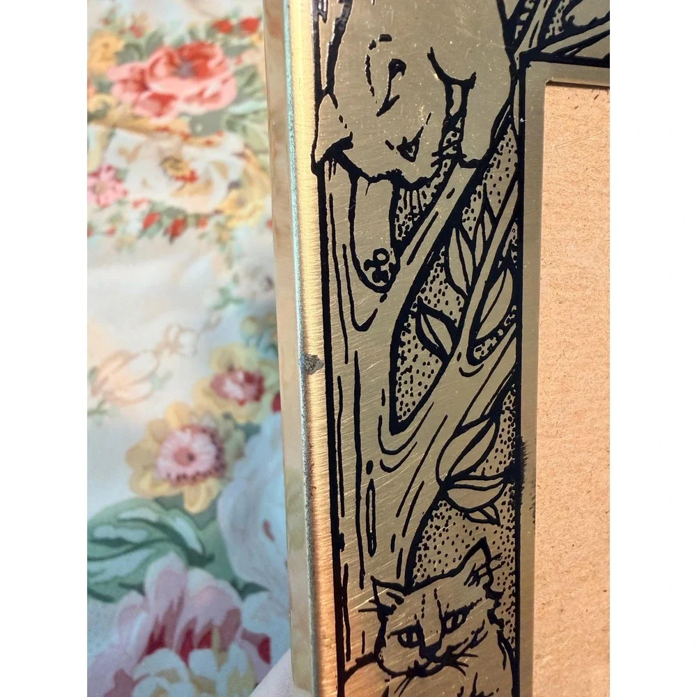 Brass Tone Cat Kitten Frame 3x4 Cottagecore MCM Grandmillenial